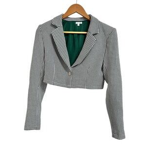 En Creme Women's Cropped Blazer‎ Houndstooth Print size Small